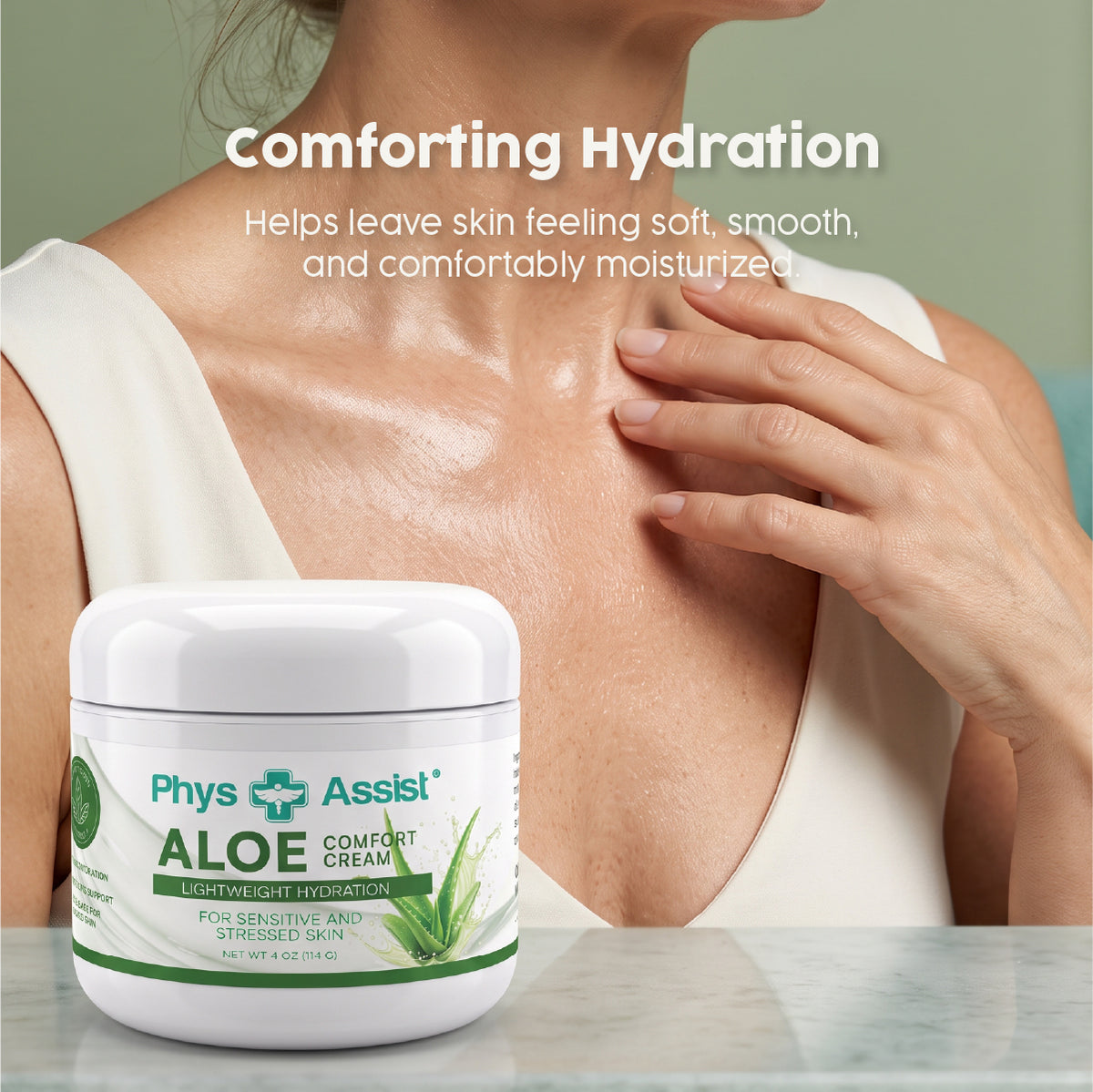 PhysAssist Aloe Cream – Face & Body Moisturizer for Dry, Sensitive-Feeling Skin – 4 oz Jar