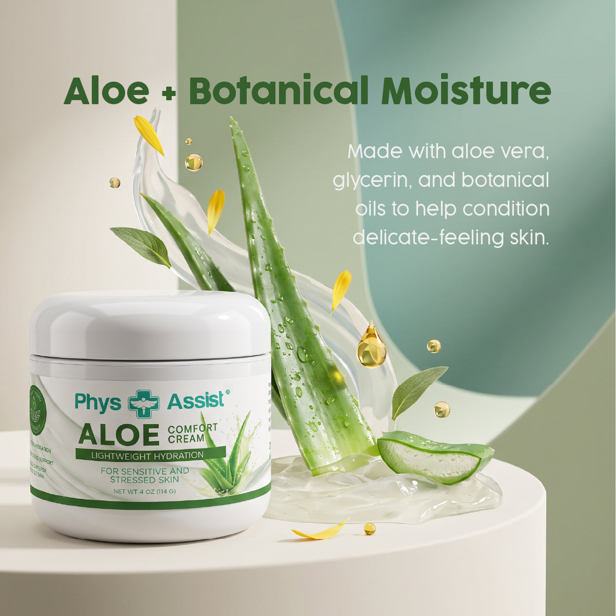 PhysAssist Aloe Cream – Face & Body Moisturizer for Dry, Sensitive-Feeling Skin – 4 oz Jar