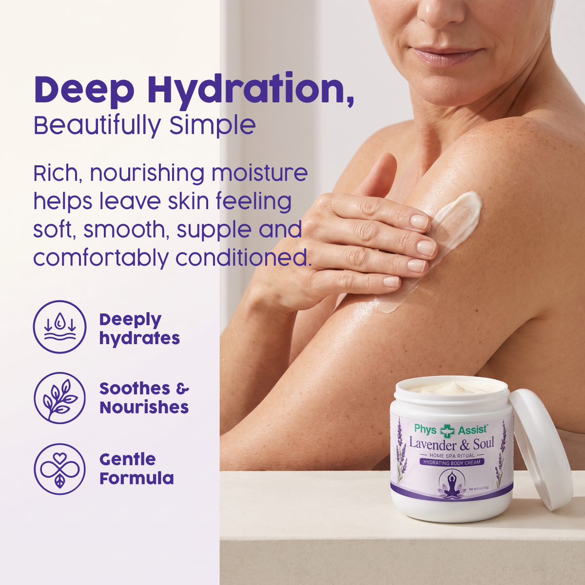 PhysAssist Lavender & Soul Body Cream – Moisturizing Care for Your Evening Ritual – 6 oz