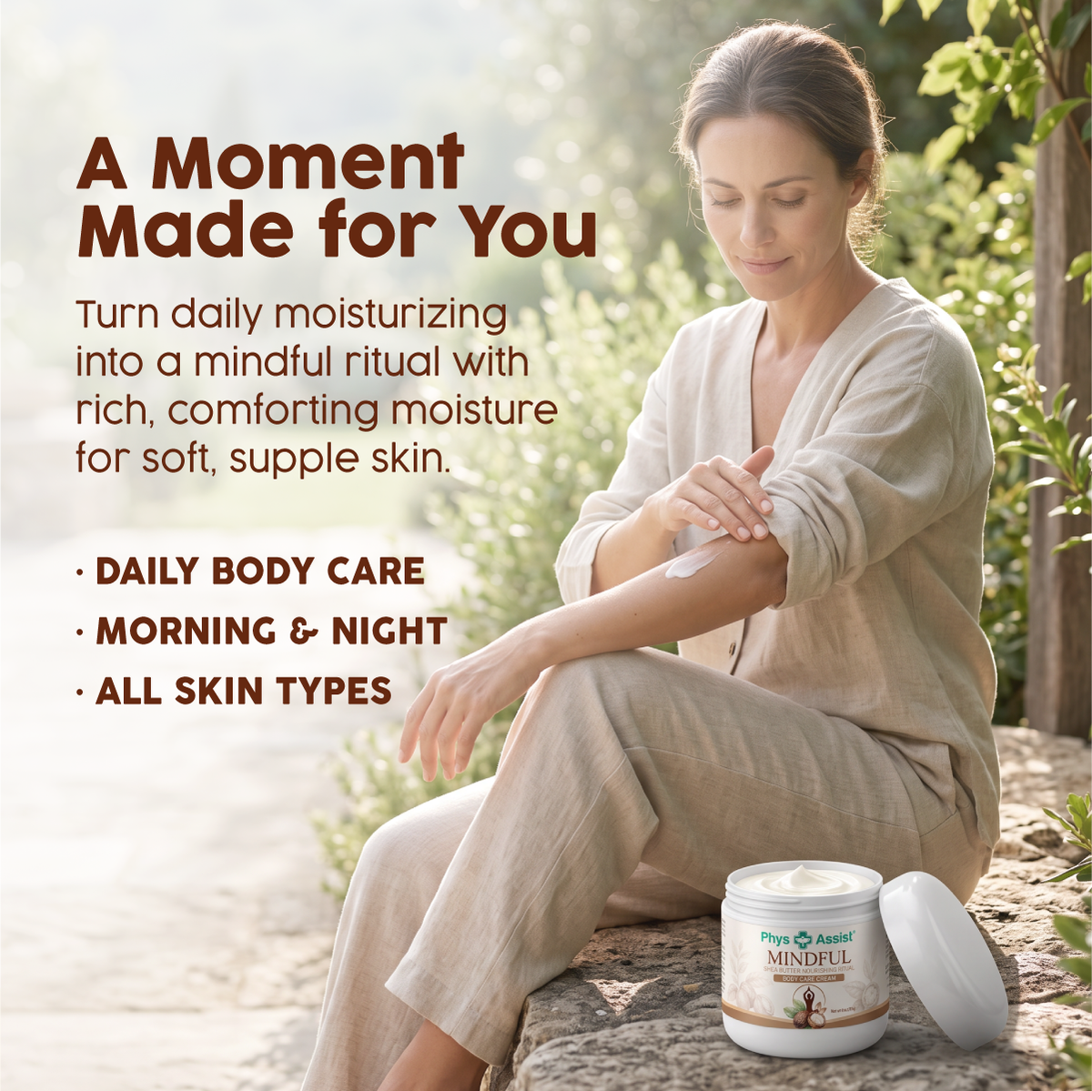 PhysAssist Mindful Body Cream – Nourishing Moisture for Dry Skin – 6 oz