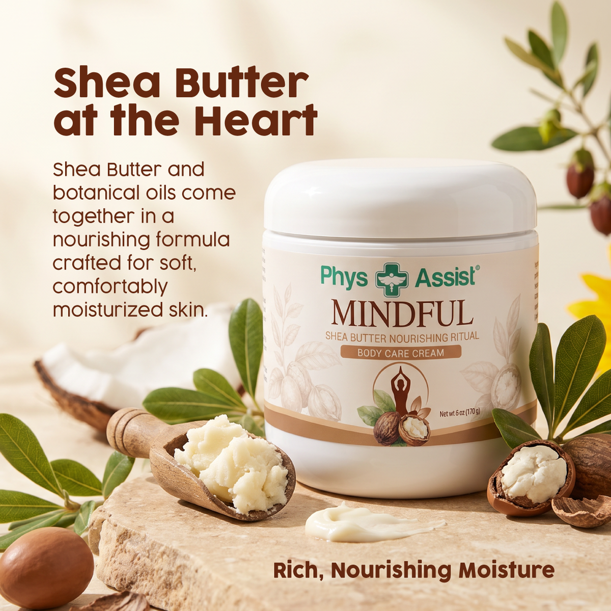 PhysAssist Mindful Body Cream – Nourishing Moisture for Dry Skin – 6 oz