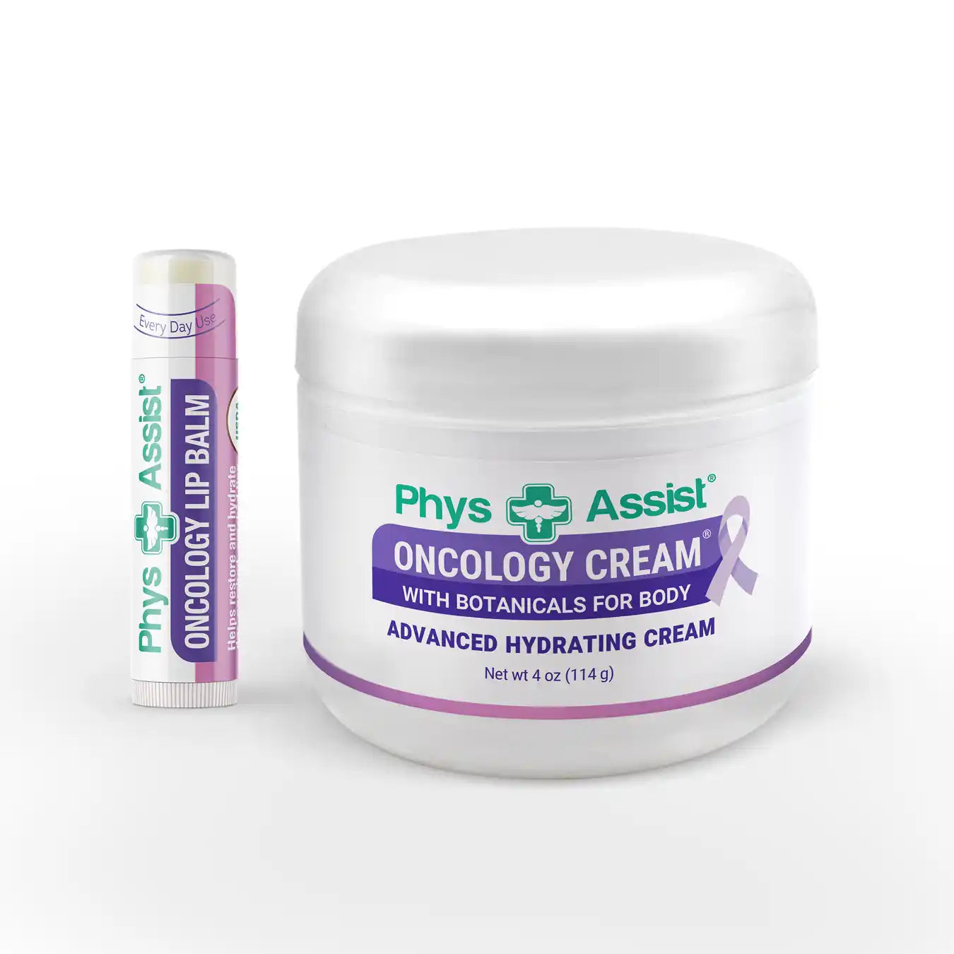 PhysAssist® Oncology Cream® with Botanicals for Body, 4 oz jar plus PhysAssist Oncology™ Lip Balm with Botanicals