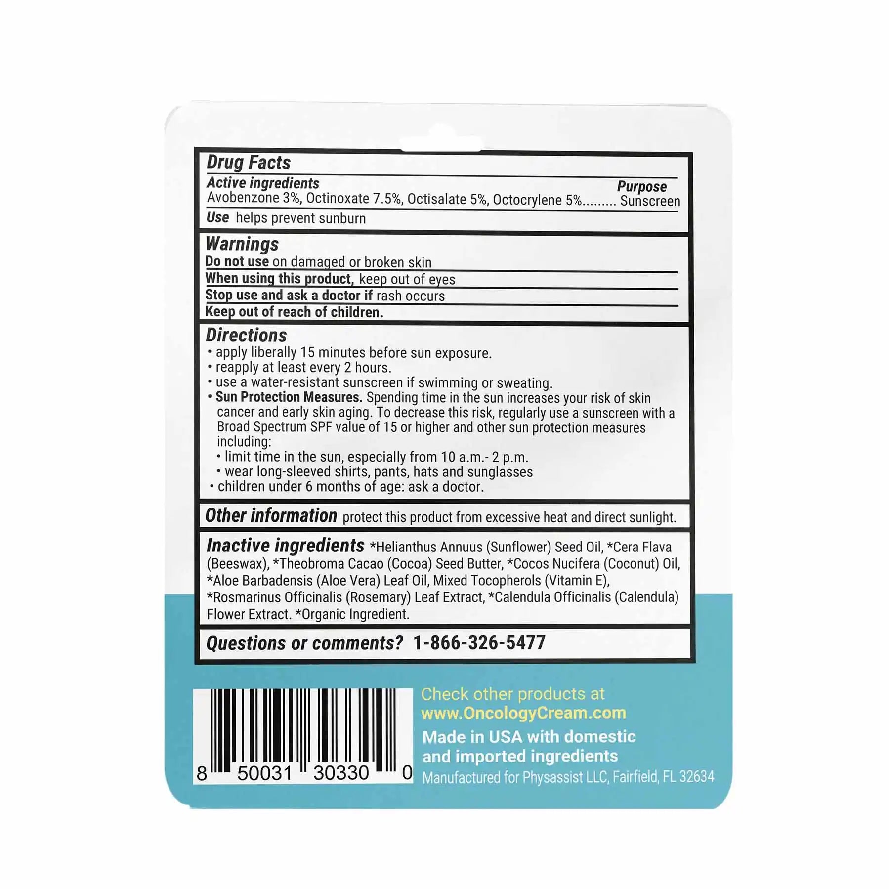 Baume à lèvres Oncology SPF 15 biologique USDA