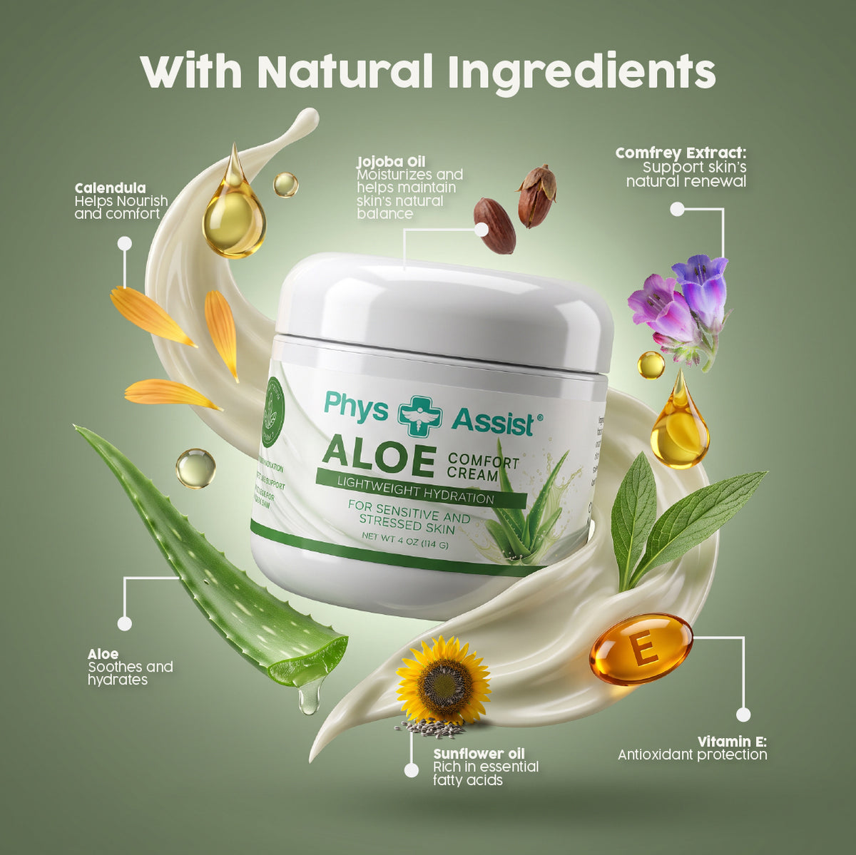 PhysAssist Aloe Cream – Face & Body Moisturizer for Dry, Sensitive-Feeling Skin – 4 oz Jar