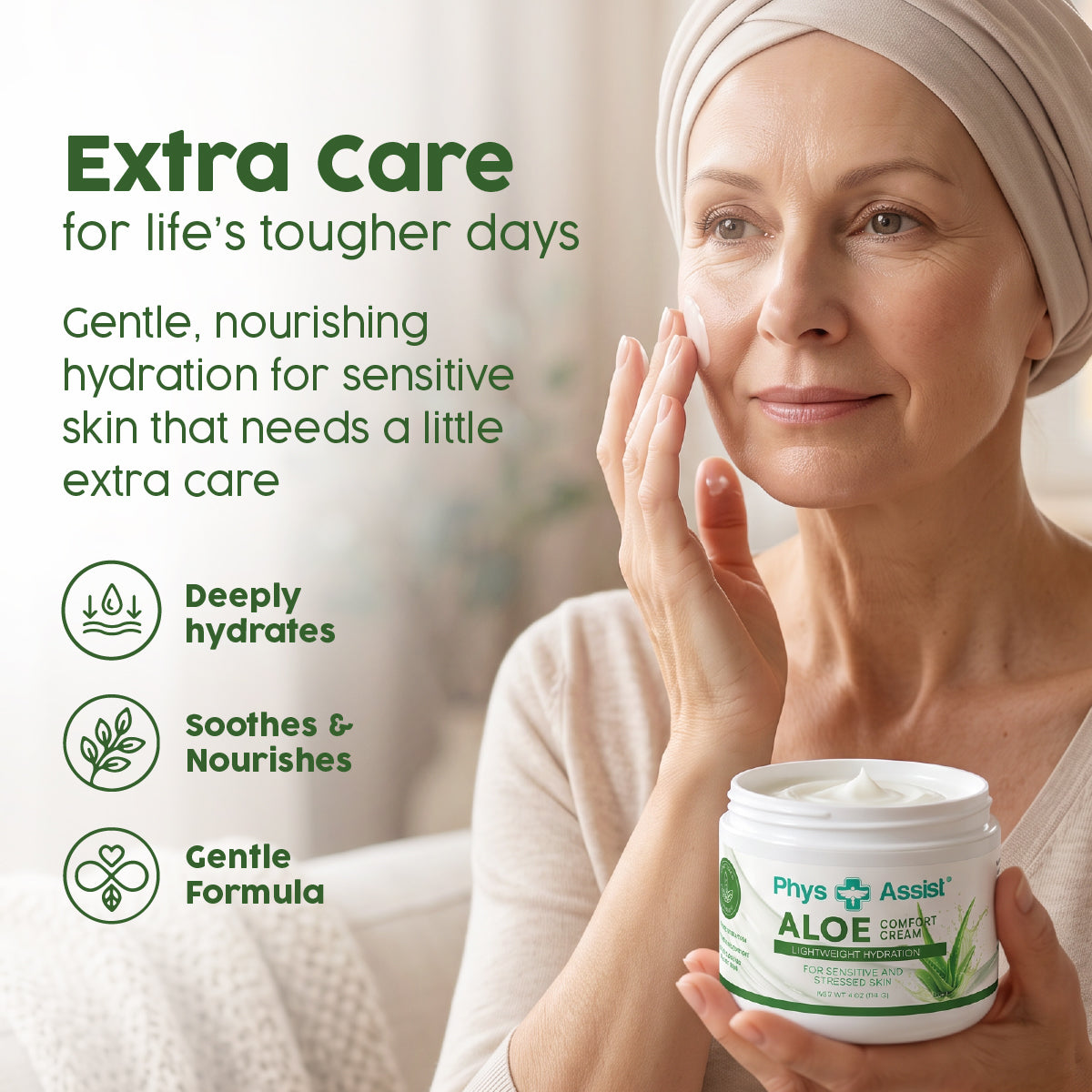 PhysAssist Aloe Cream – Face & Body Moisturizer for Dry, Sensitive-Feeling Skin – 4 oz Jar