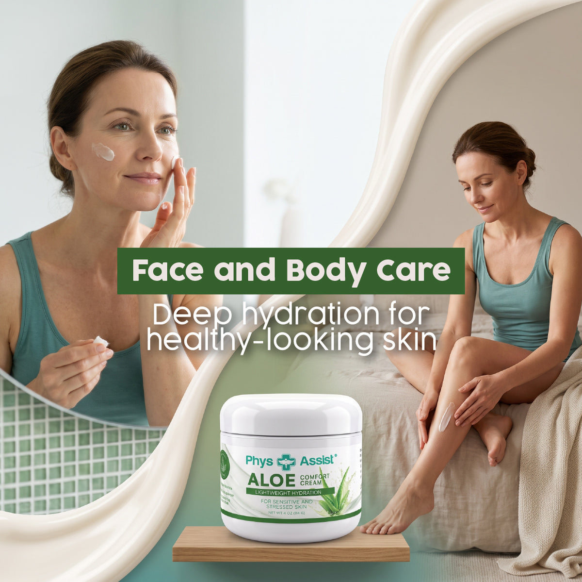 PhysAssist Aloe Cream – Face & Body Moisturizer for Dry, Sensitive-Feeling Skin – 4 oz Jar