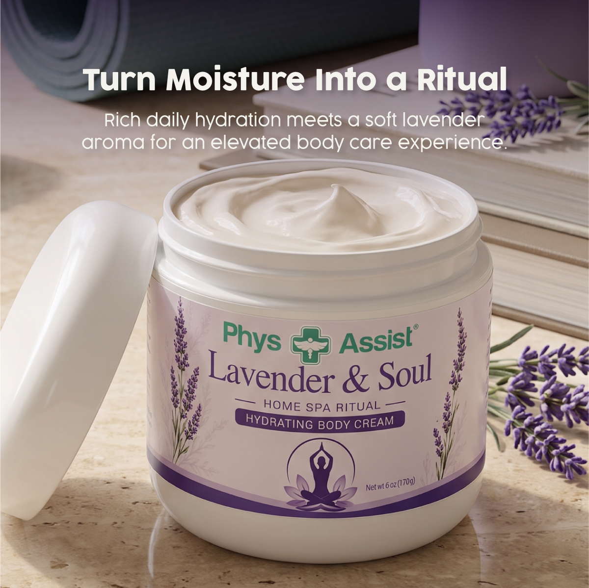 PhysAssist Lavender & Soul Body Cream – Moisturizing Care for Your Evening Ritual – 6 oz