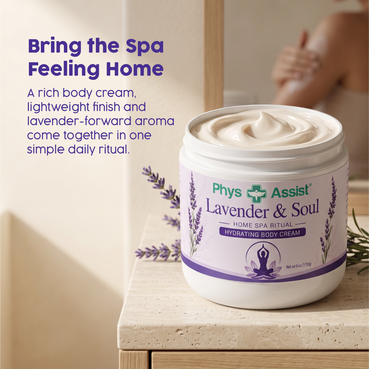 PhysAssist Lavender & Soul Body Cream – Moisturizing Care for Your Evening Ritual – 6 oz