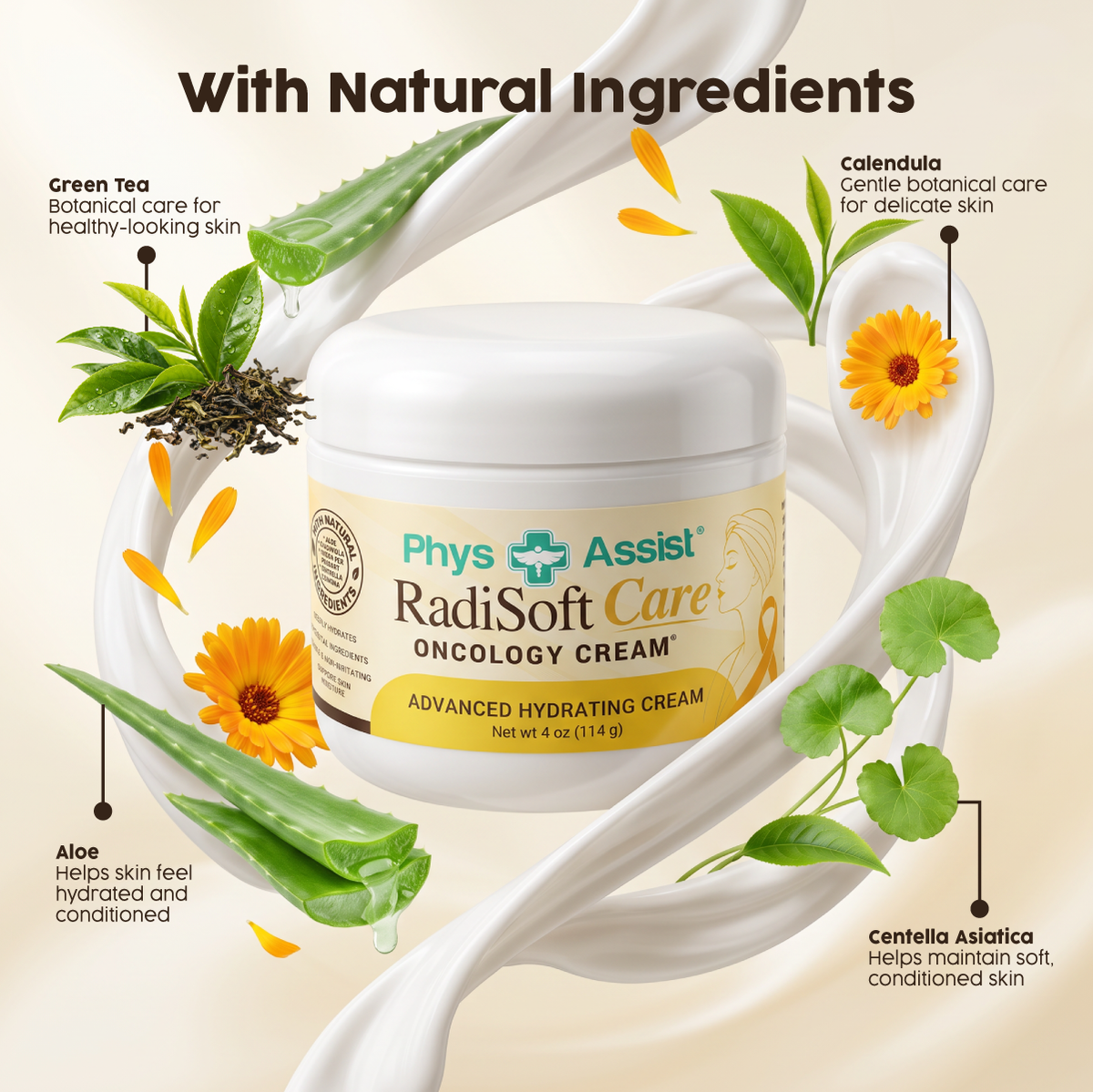 PhysAssist Radisoft Cream – Face & Body Moisturizer for Radiation Therapy Patients – 4 oz