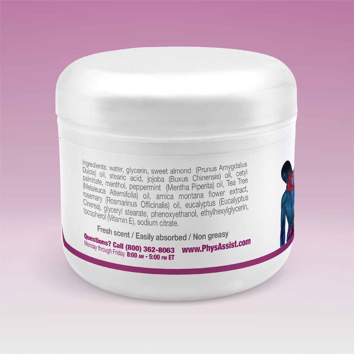 PhysAssist Fibro Cream – Cooling Massage – Refreshing Cooling Sensation After Long Days – 4 oz Jar