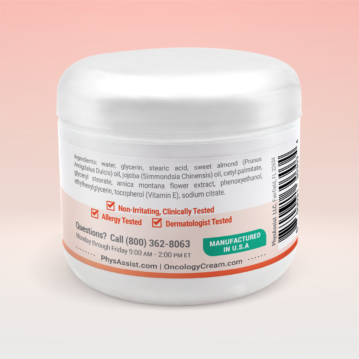 PhysAssist Oncology Scent-Free Cream – Fragrance-Free Face & Body Moisturizer – 4 oz Jar